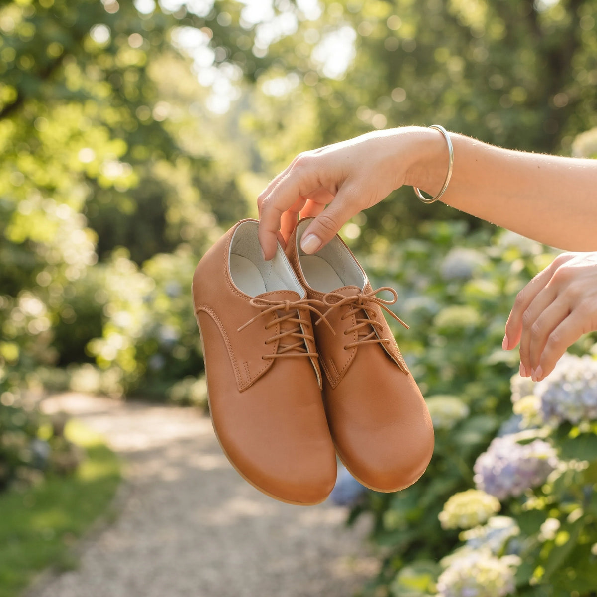 Smooth Barefoot Oxford Shoes – Rubber Sole – Tan