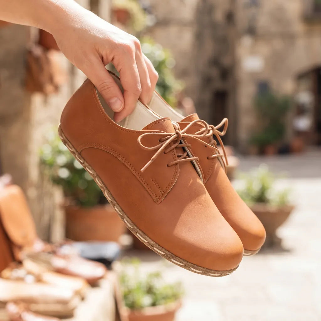 Smooth Barefoot Oxford Shoes — Leather Sole – Tan