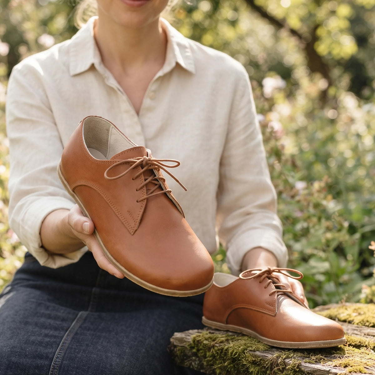Smooth Barefoot Oxford Shoes – Classic Sole — Leather Sole – Tan