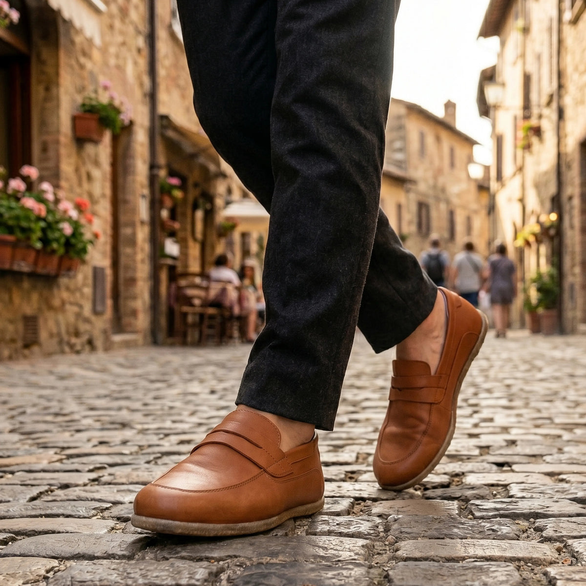 Smooth Barefoot Penny Loafer Shoes – Classic Sole — Leather Sole – Tan