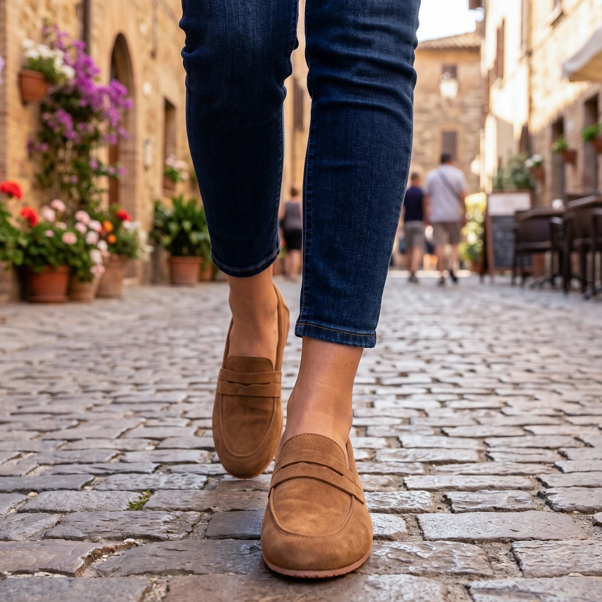 Suede Barefoot Penny Loafer Shoes – Rubber Sole – Tan