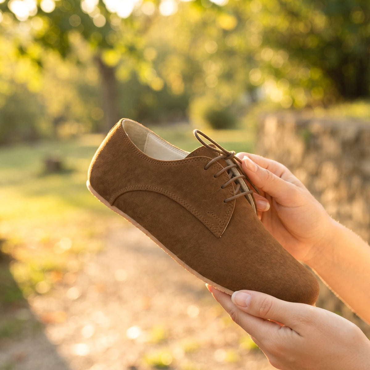 Suede Barefoot Oxford Shoes – Rubber Sole – Tan
