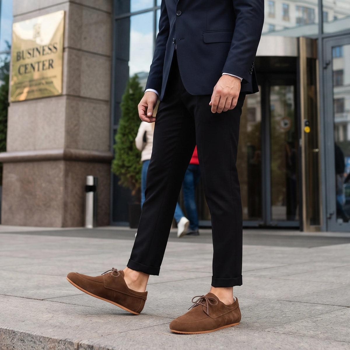 Suede Barefoot Laces Penny Loafer Shoes – Rubber Sole – Tan