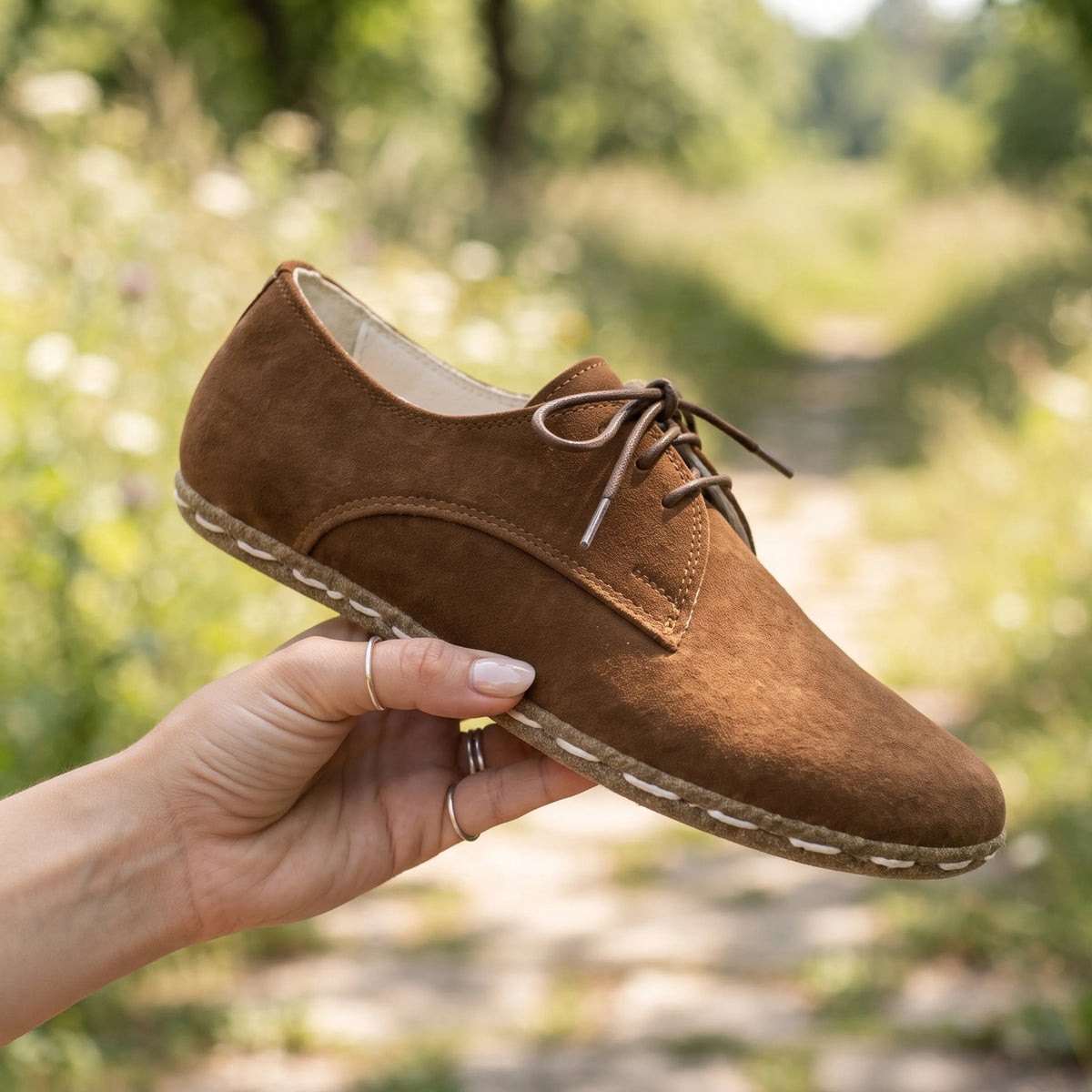 Suede Barefoot Oxford Shoes — Leather Sole – Tan