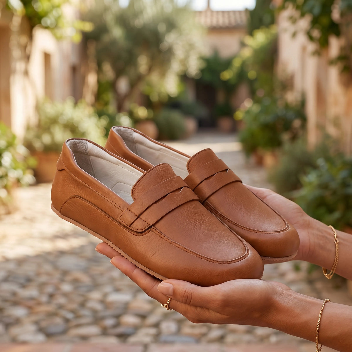 Smooth Barefoot Penny Loafer Shoes – Rubber Sole – Tan