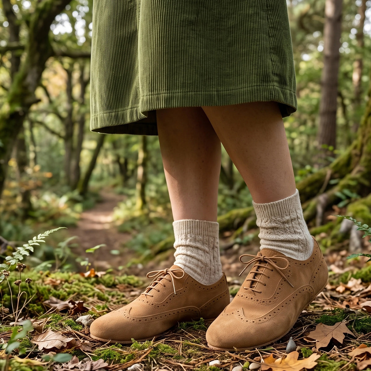 Suede Barefoot Moccasin Shoes – Rubber Sole – Tan