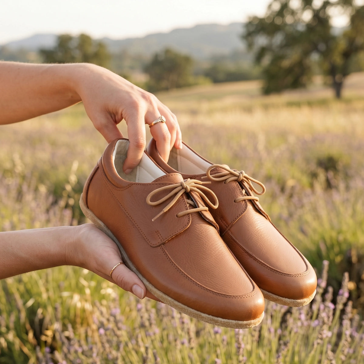 Smooth Barefoot Laces Penny Loafer Shoes – Classic Sole — Leather Sole – Tan