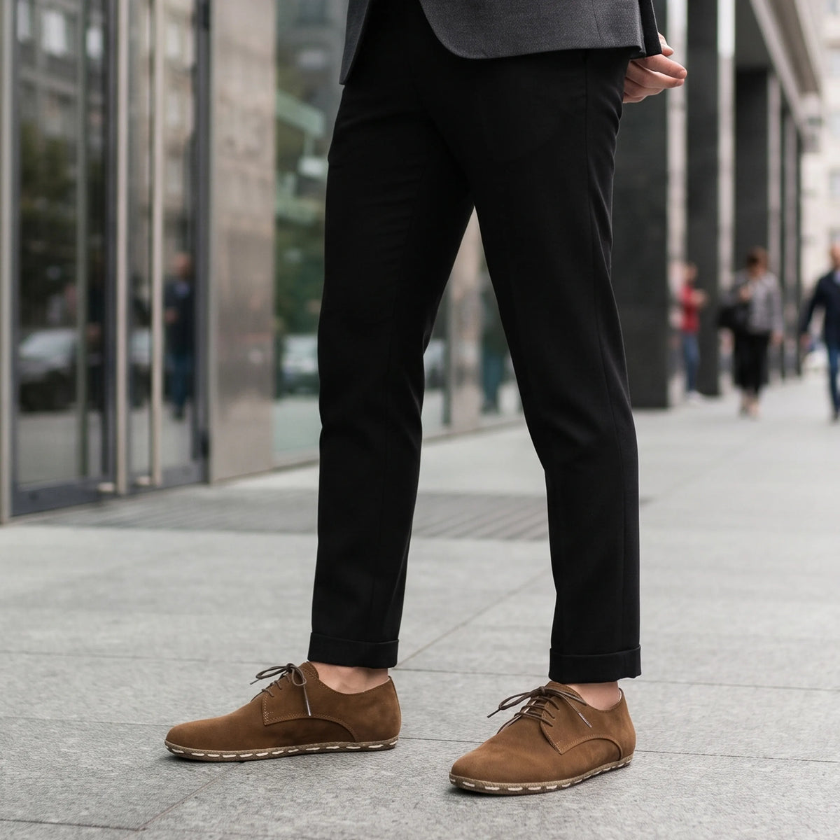 Suede Barefoot Oxford Shoes — Leather Sole – Tan