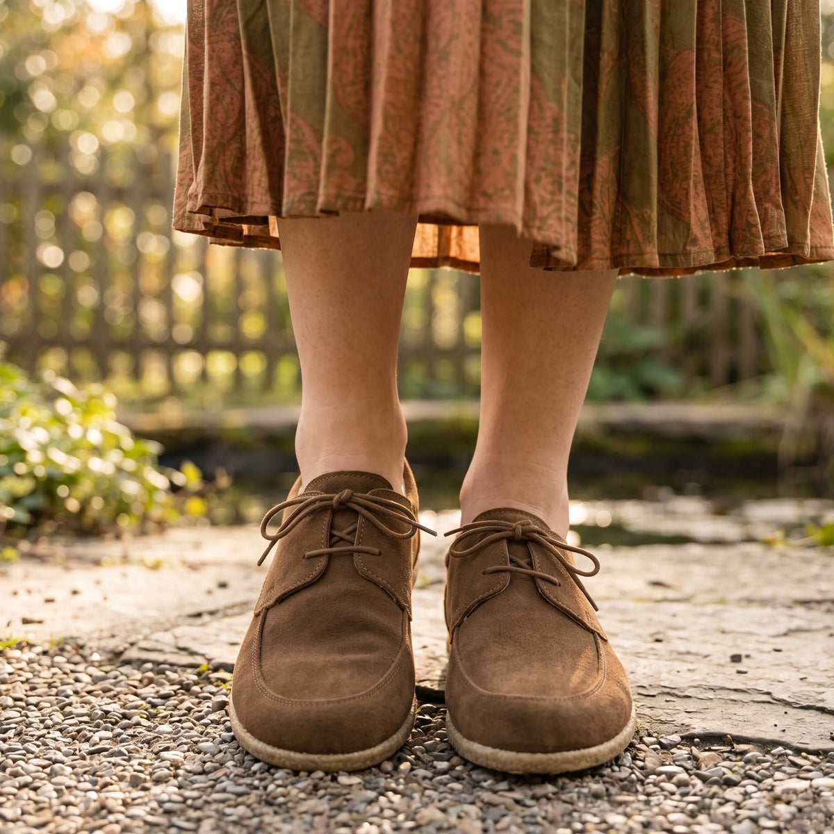 Suede Barefoot Laces Penny Loafer Shoes – Classic Sole — Leather Sole – Tan