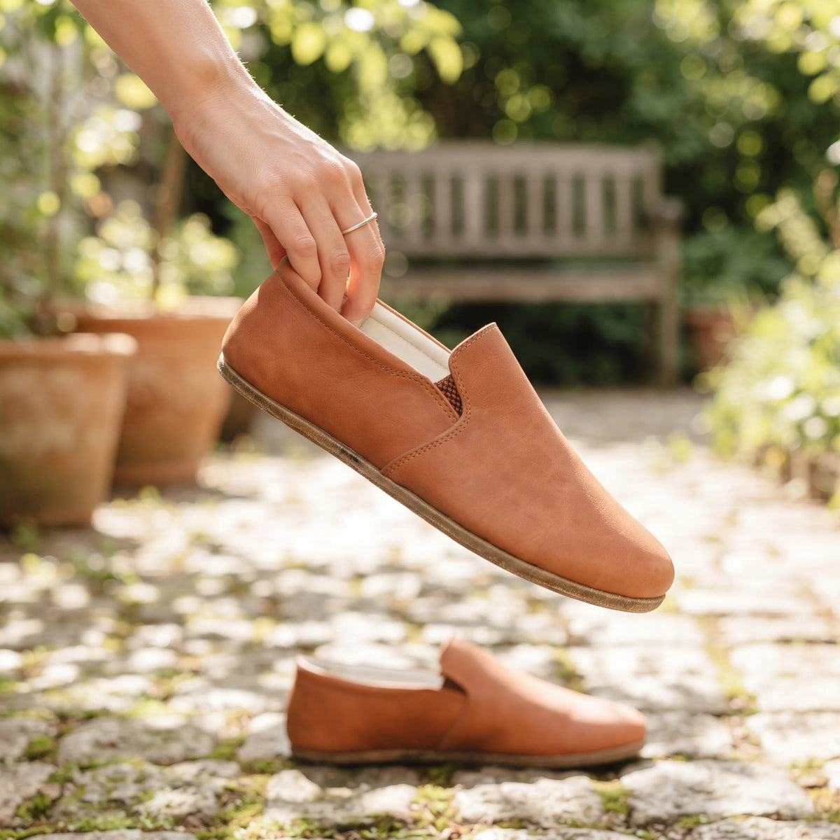 Crazy Barefoot Slip-On Shoes – Classic Sole — Leather Sole – Honey Camel