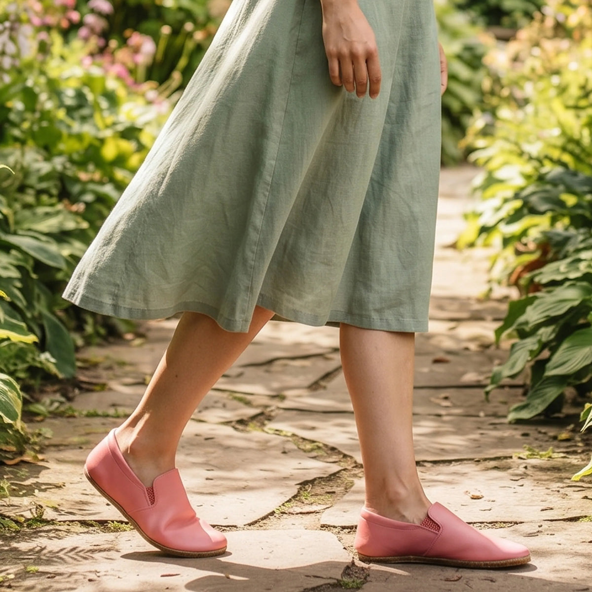 Smooth Barefoot Slip-On Shoes – Classic Sole — Leather Sole – Pink
