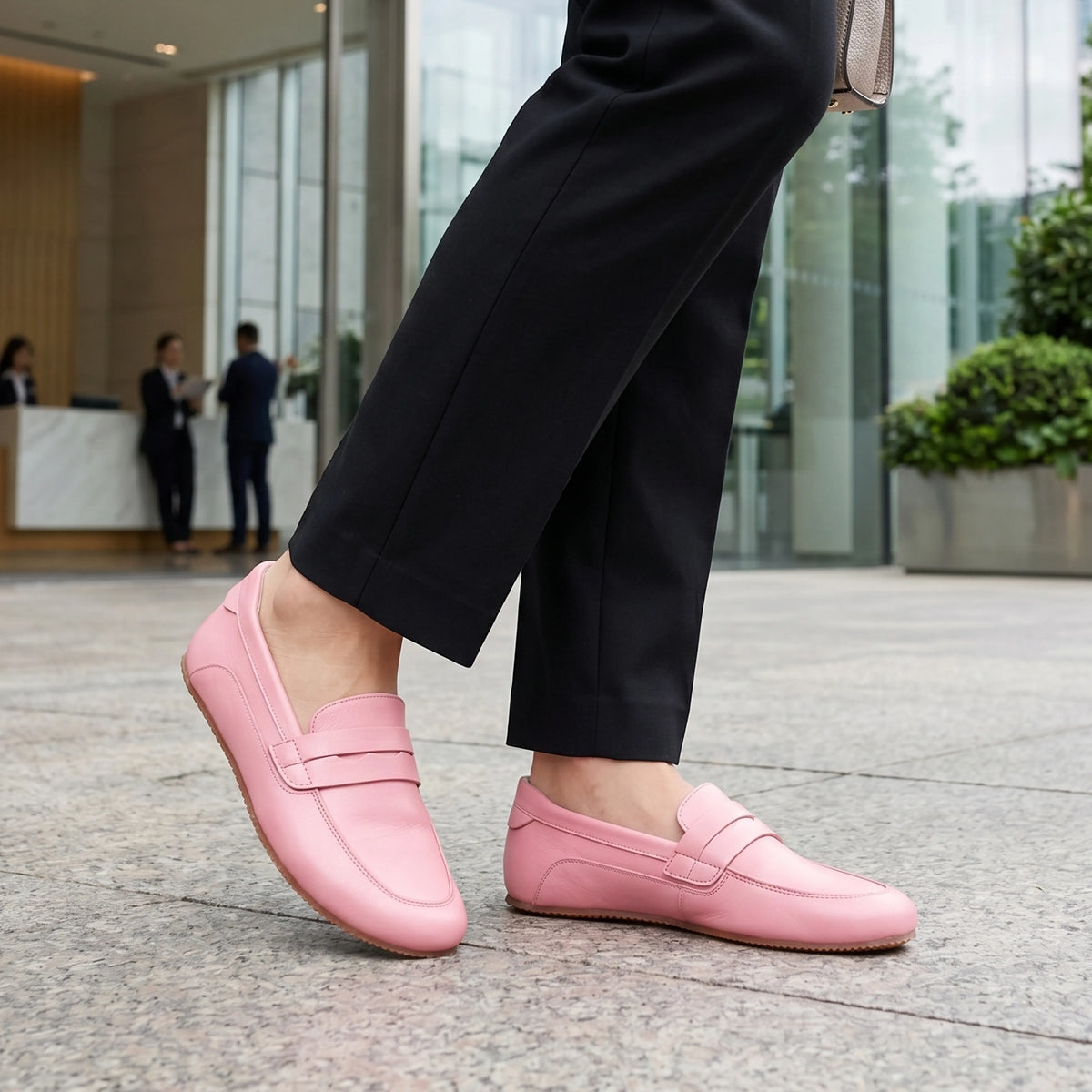 Smooth Barefoot Penny Loafer Shoes – Rubber Sole – Pink