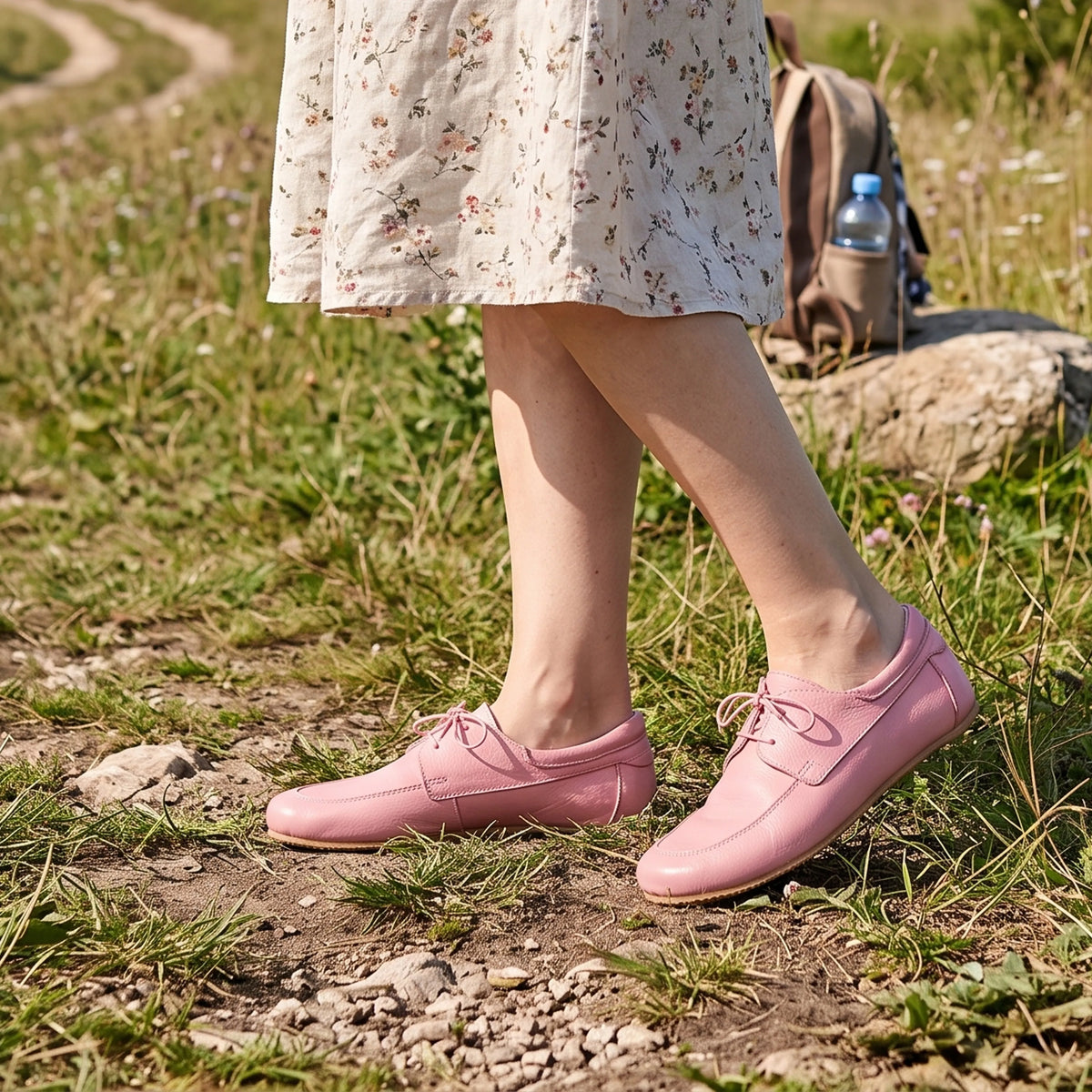 Smooth Barefoot Laces Penny Loafer Shoes – Rubber Sole – Pink
