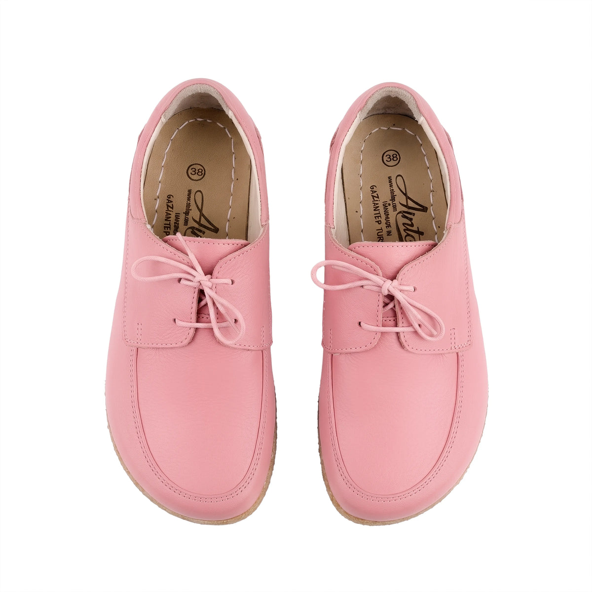 Smooth Barefoot Laces Penny Loafer Shoes – Classic Sole — Leather Sole – Pink