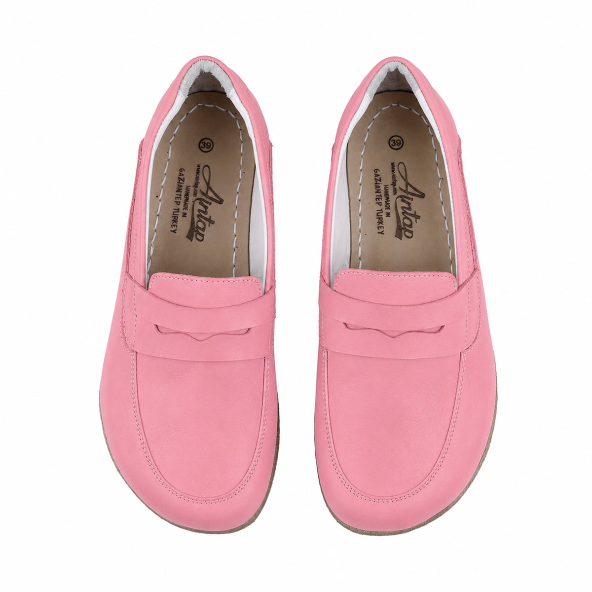 Smooth Barefoot Penny Loafer Shoes – Classic Sole — Leather Sole – Pink