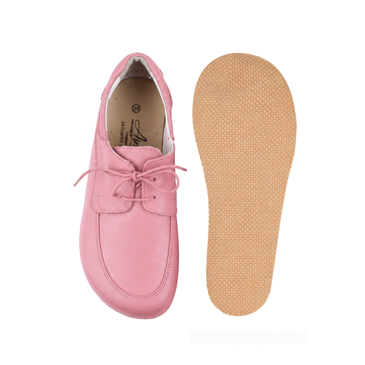 Smooth Barefoot Laces Penny Loafer Shoes – Rubber Sole – Pink