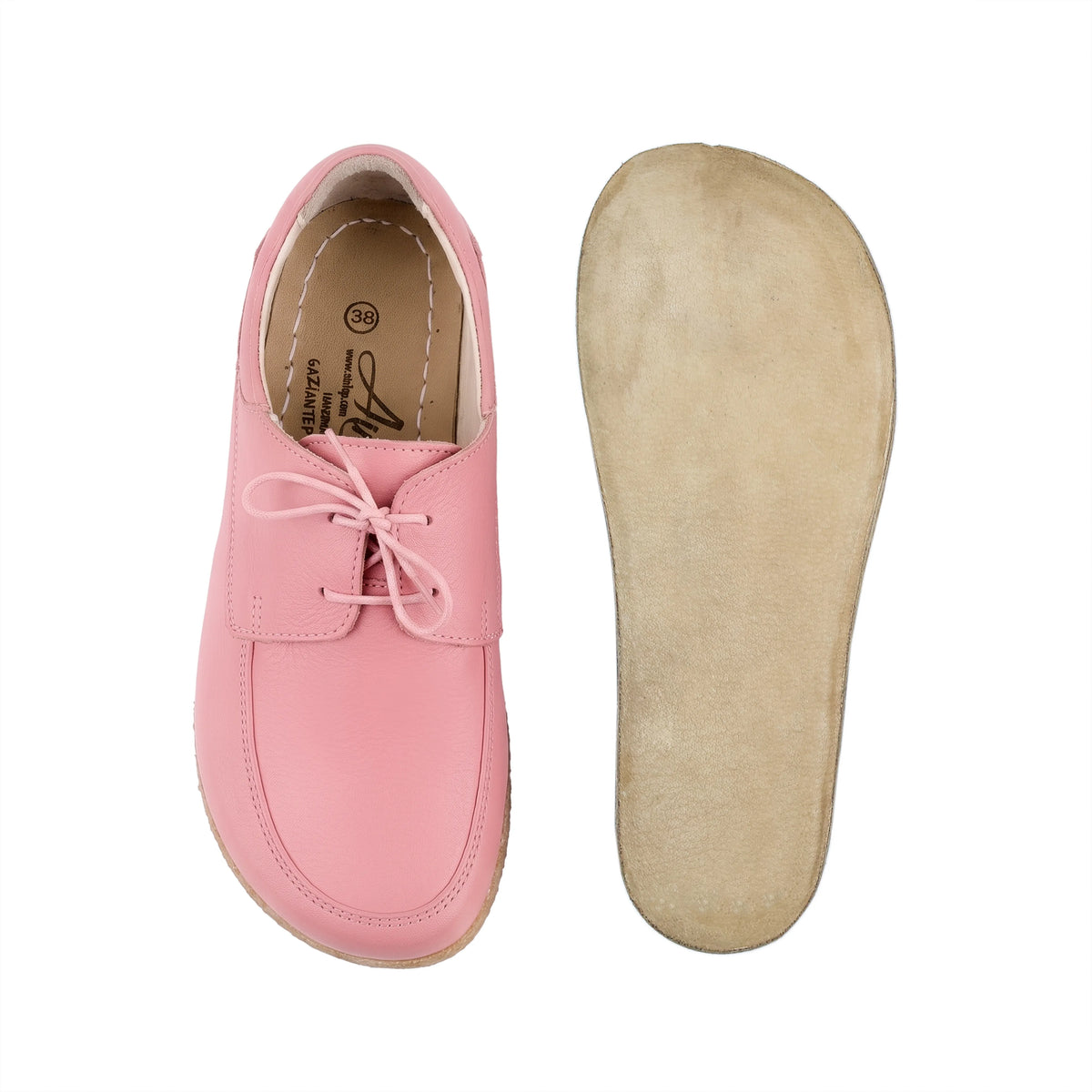Smooth Barefoot Laces Penny Loafer Shoes – Classic Sole — Leather Sole – Pink