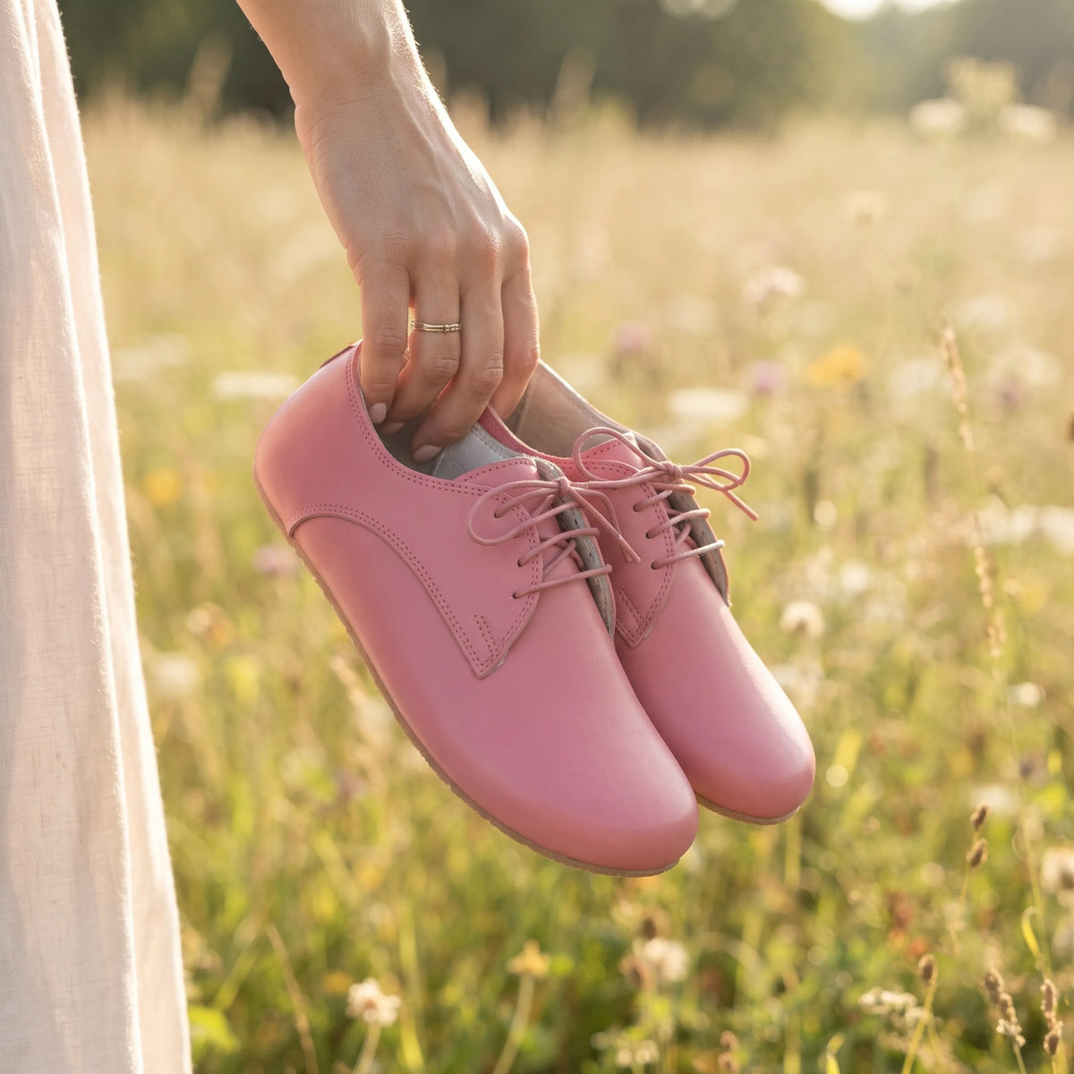 Smooth Barefoot Oxford Shoes – Rubber Sole – Pink