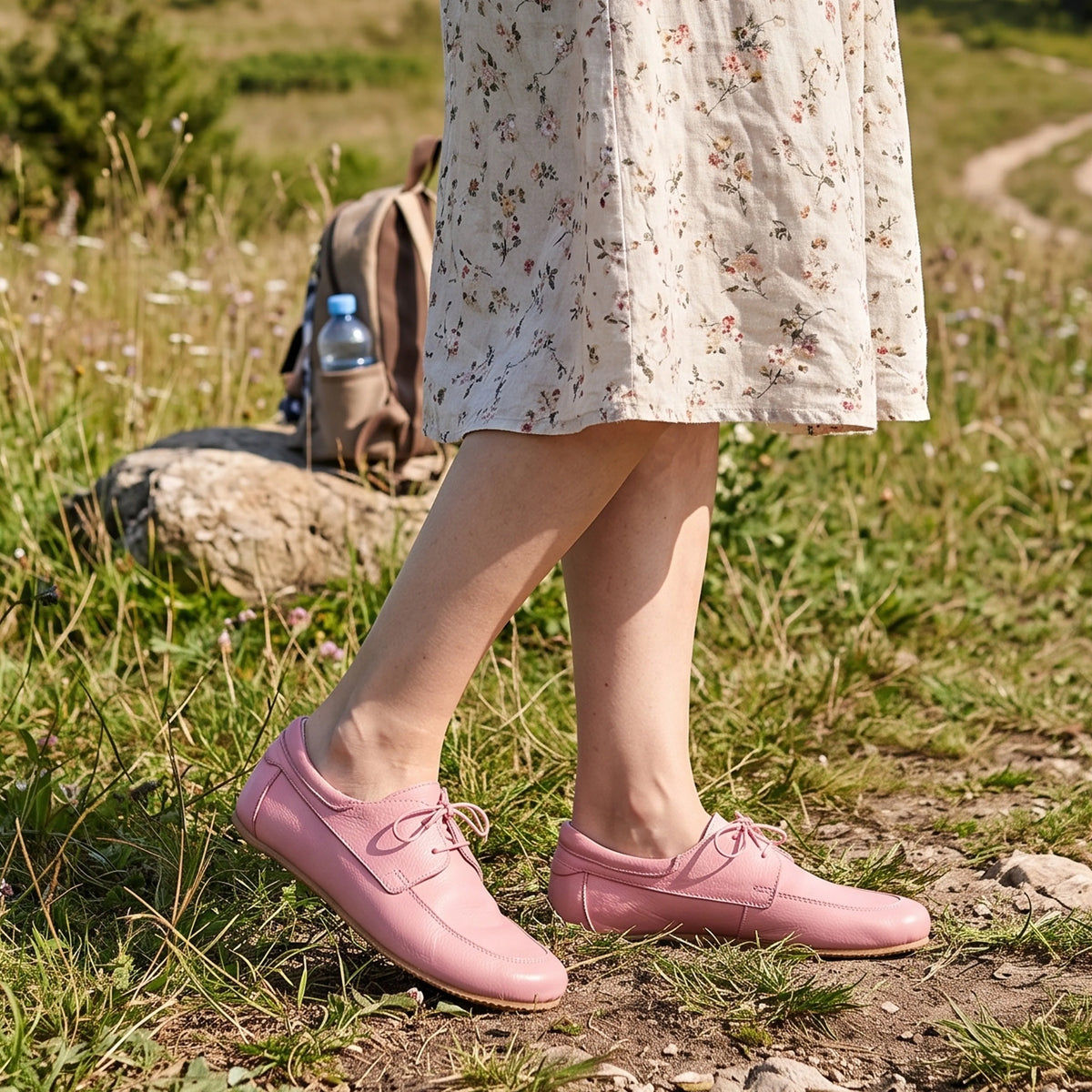 Smooth Barefoot Laces Penny Loafer Shoes – Rubber Sole – Pink