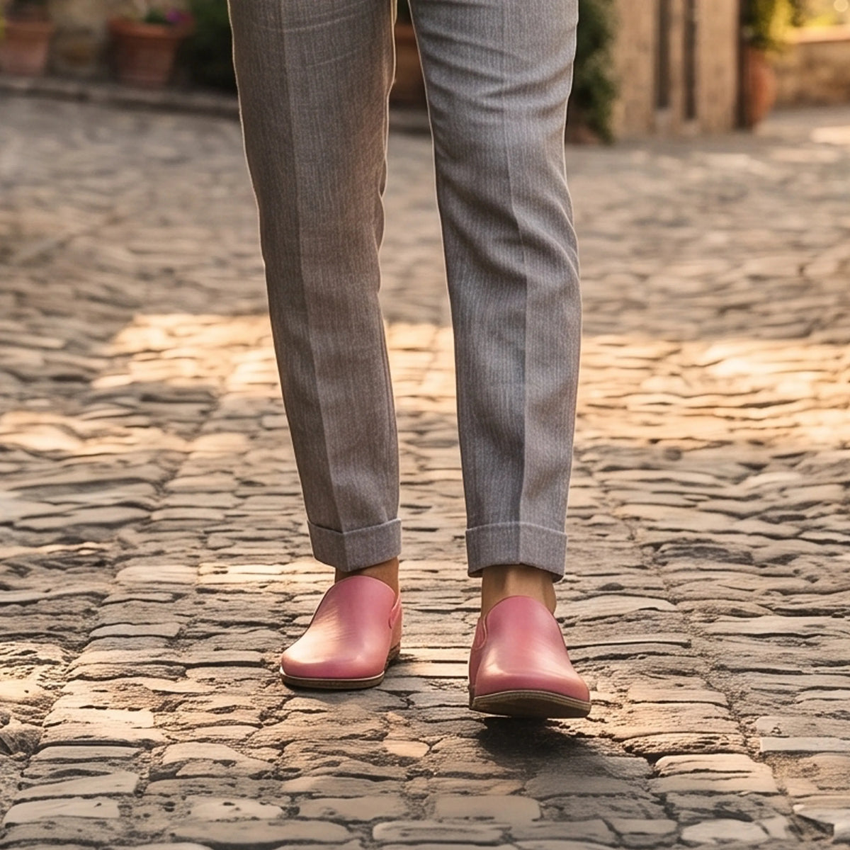Smooth Barefoot Slip-On Shoes – Classic Sole — Leather Sole – Pink