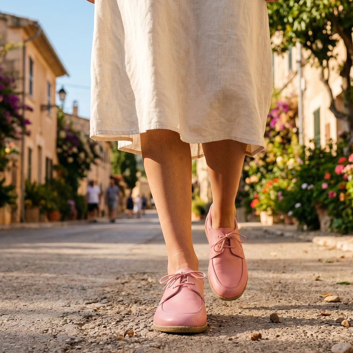 Smooth Barefoot Laces Penny Loafer Shoes – Classic Sole — Leather Sole – Pink