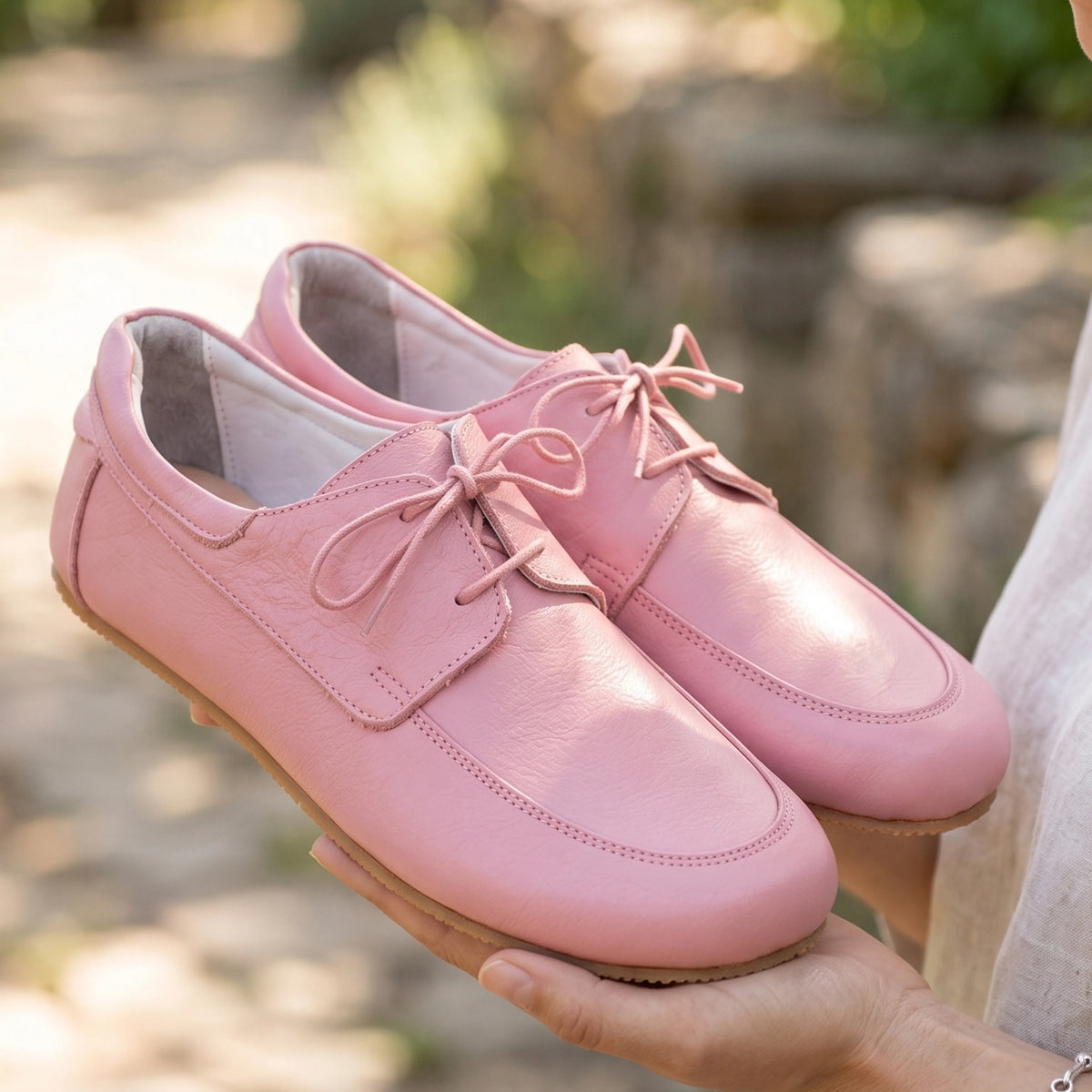 Smooth Barefoot Laces Penny Loafer Shoes – Rubber Sole – Pink