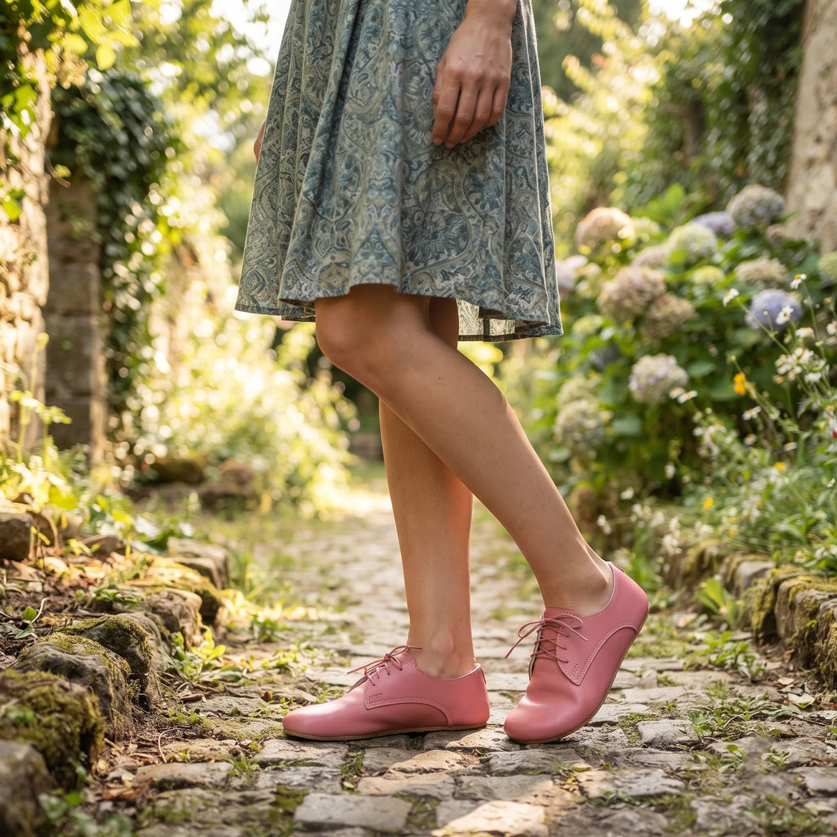 Smooth Barefoot Oxford Shoes – Rubber Sole – Pink