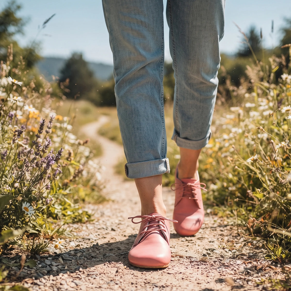 Smooth Barefoot Oxford Shoes – Rubber Sole – Pink