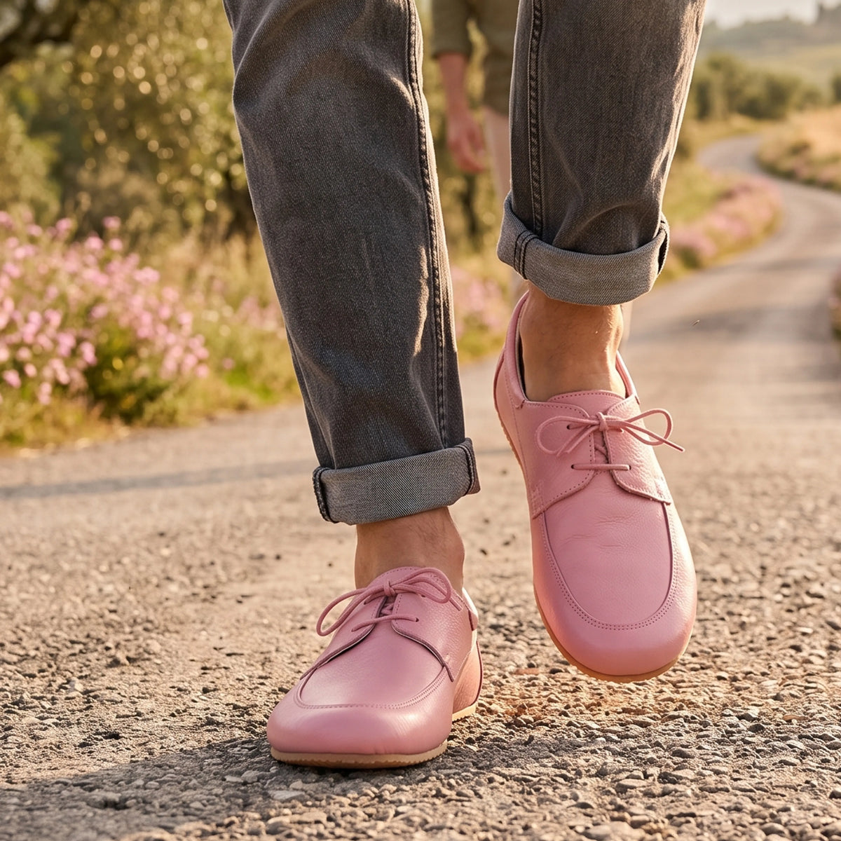 Smooth Barefoot Laces Penny Loafer Shoes – Rubber Sole – Pink