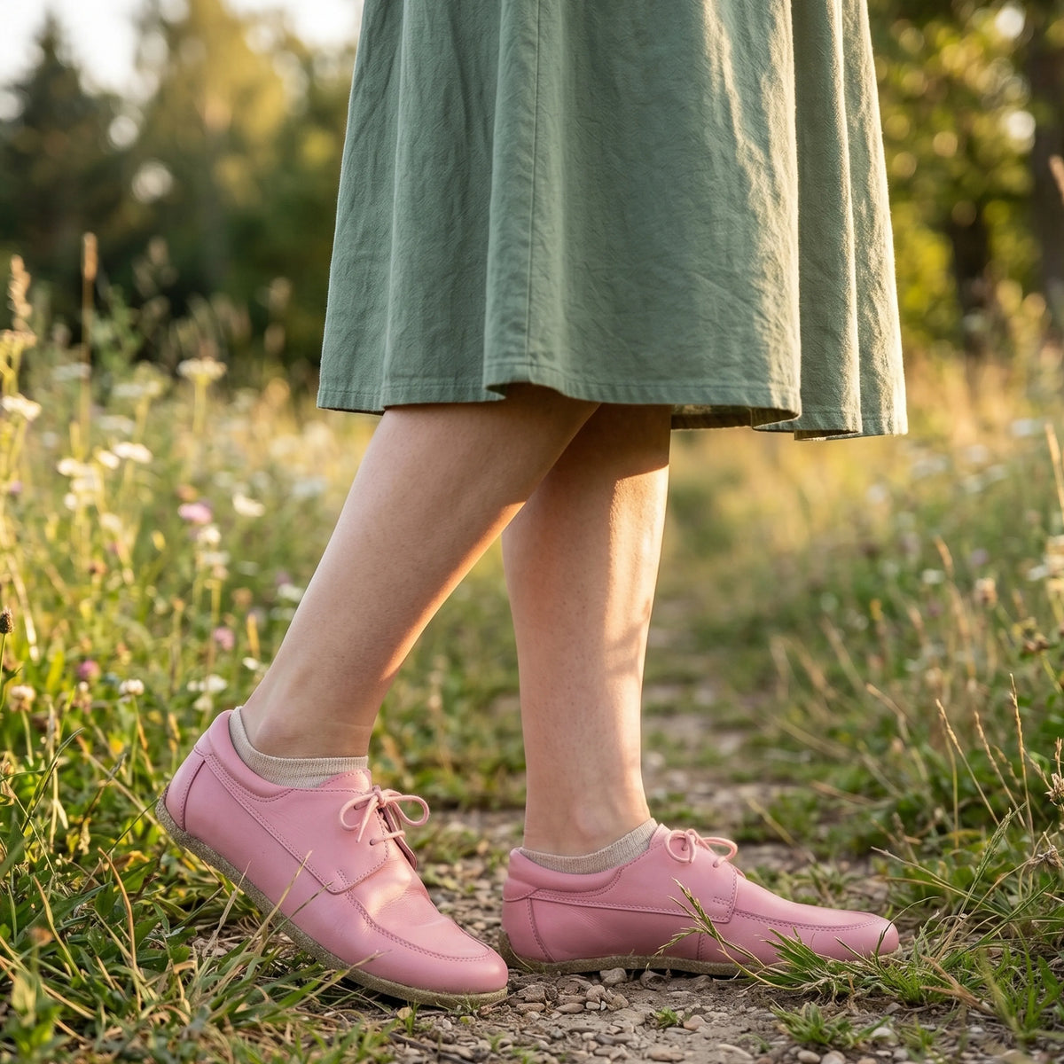 Smooth Barefoot Laces Penny Loafer Shoes – Classic Sole — Leather Sole – Pink