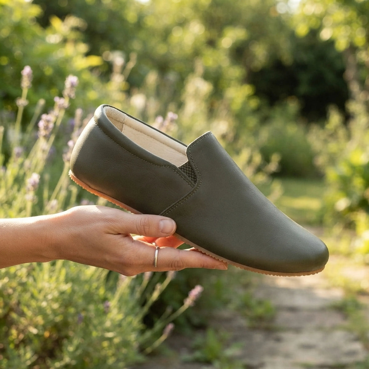 Smooth Barefoot Slip-On Shoes – Rubber Sole – Olive Green