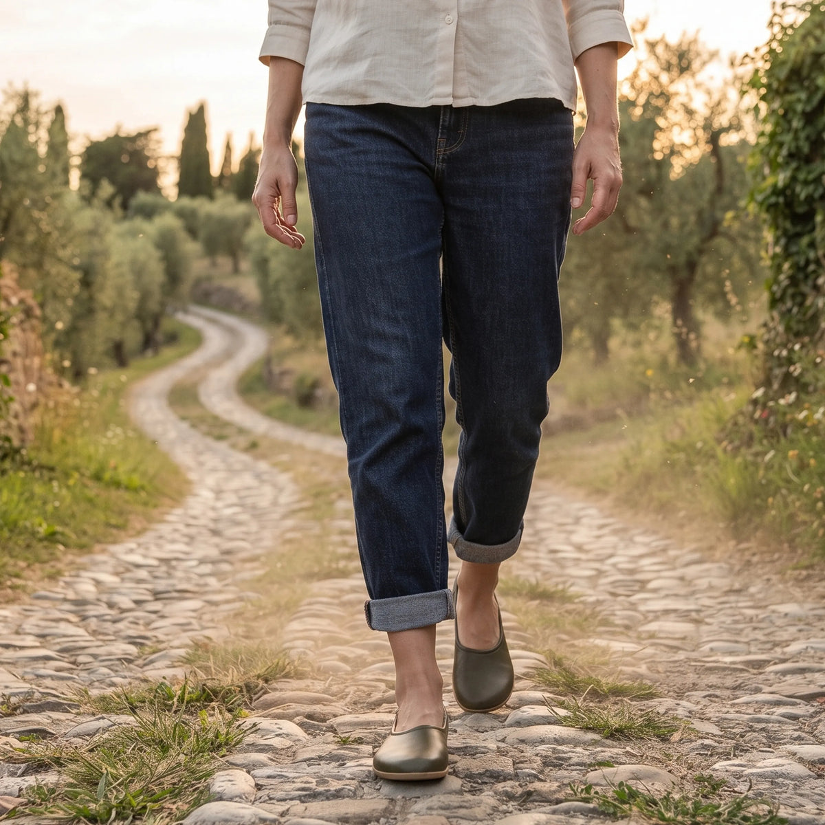 Smooth Barefoot Ballet Shoes – Classic Sole — Leather Sole – Olive Green