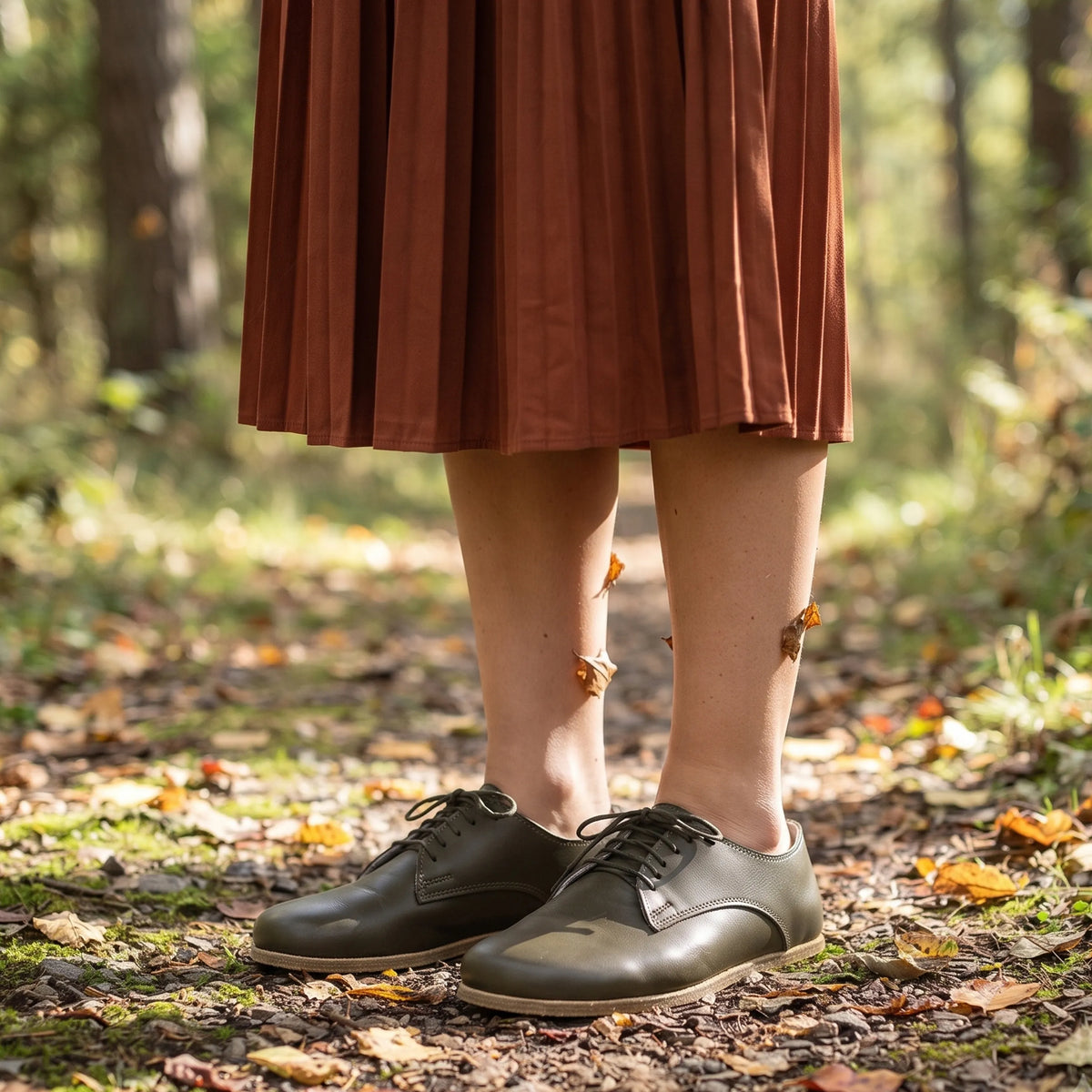 Smooth Barefoot Oxford Shoes — Leather Sole – Olive Green