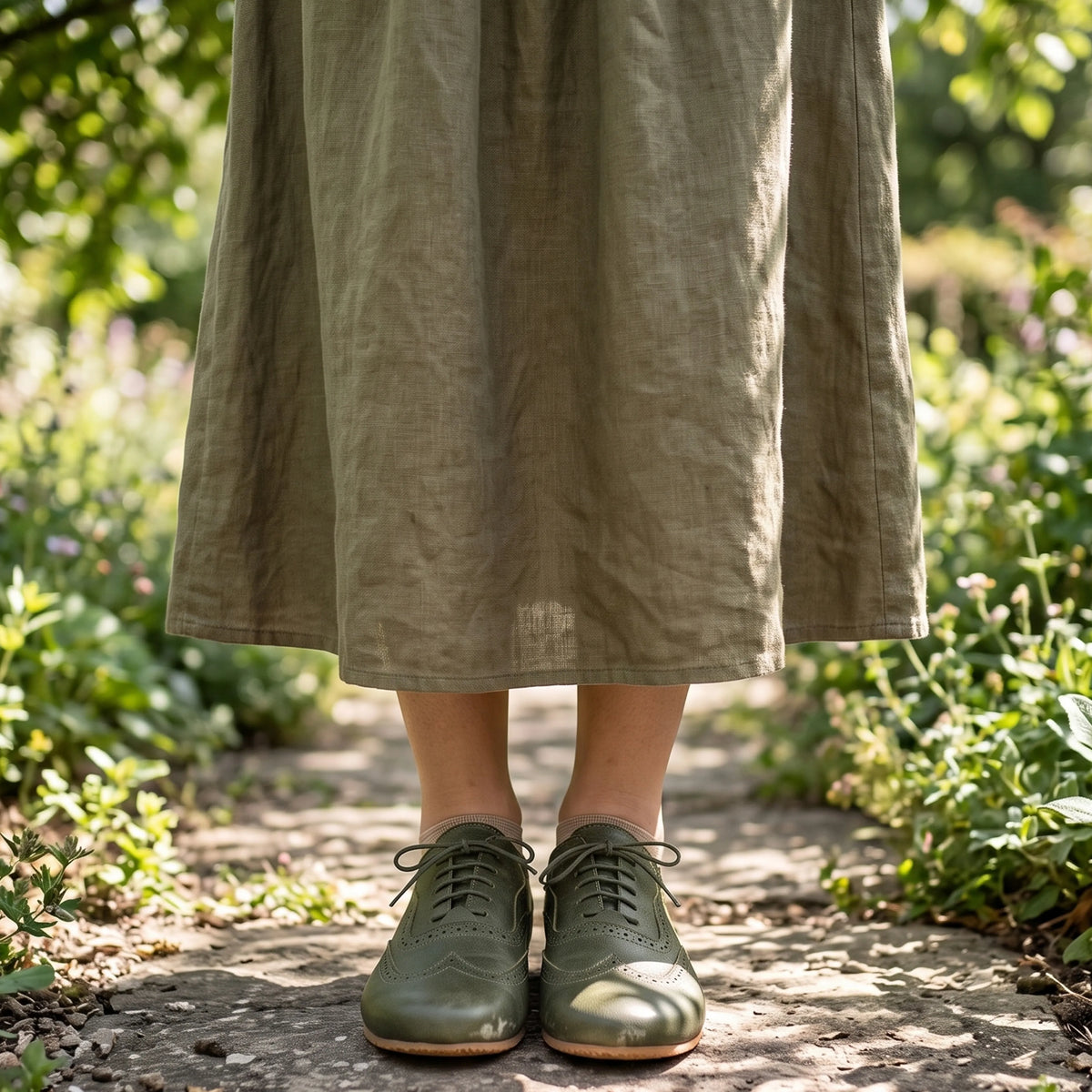 Smooth Barefoot Moccasin Shoes – Rubber Sole – Olive Green