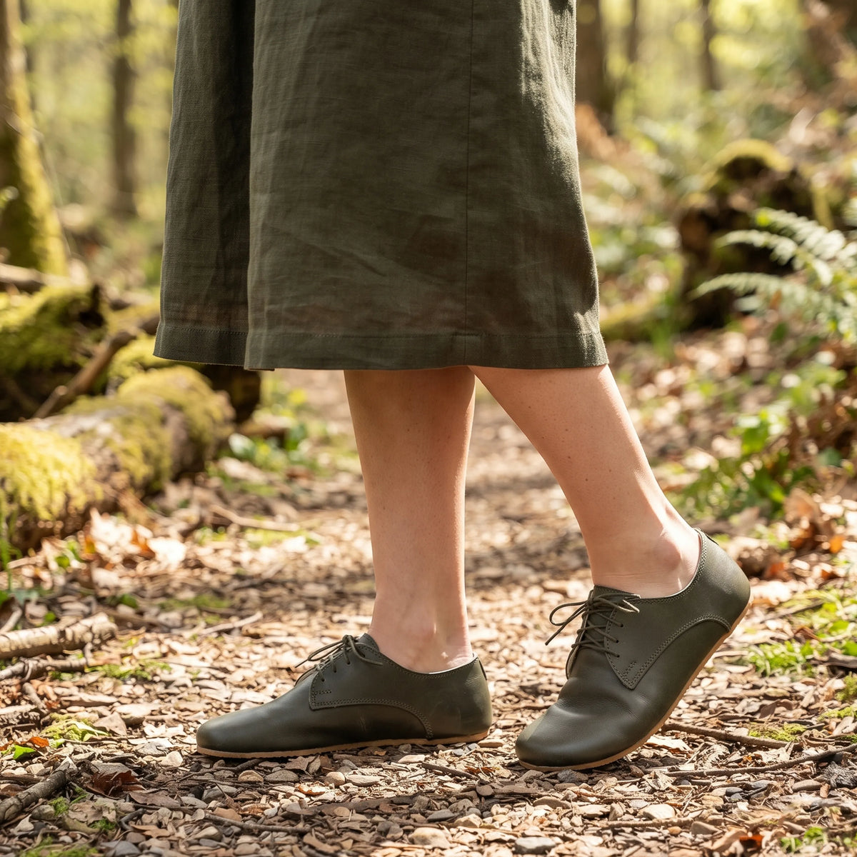 Smooth Barefoot Oxford Shoes – Rubber Sole – Olive Green