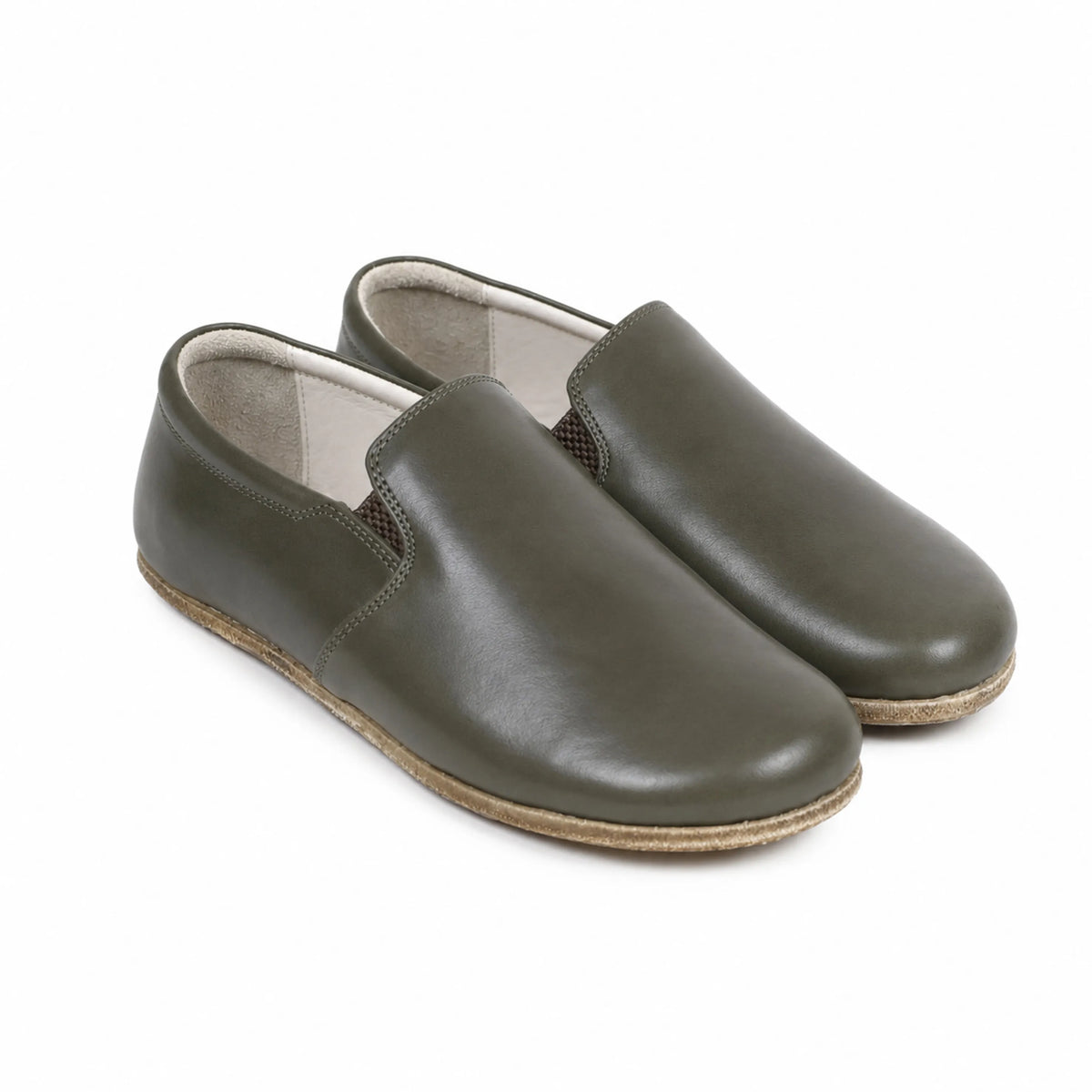 Smooth Barefoot Slip-On Shoes – Classic Sole — Leather Sole – Olive Green