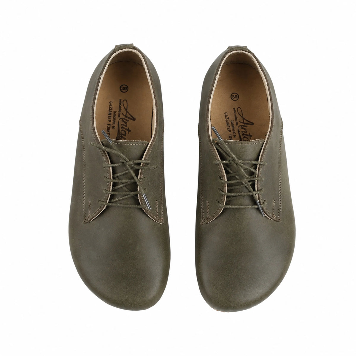 Smooth Barefoot Oxford Shoes – Rubber Sole – Olive Green
