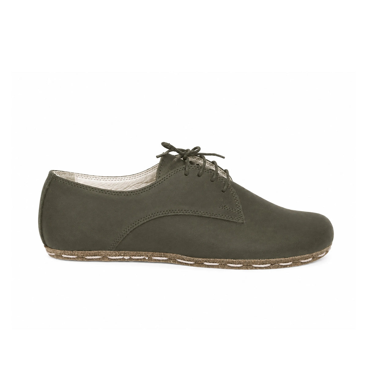 Smooth Barefoot Oxford Shoes — Leather Sole – Olive Green