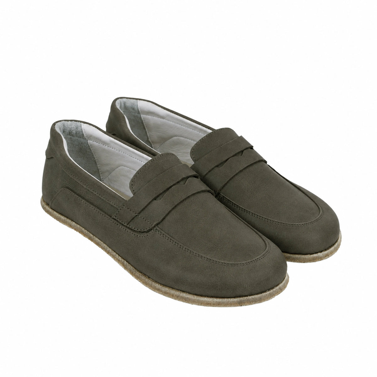 Smooth Barefoot Penny Loafer Shoes – Classic Sole — Leather Sole – Olive Green