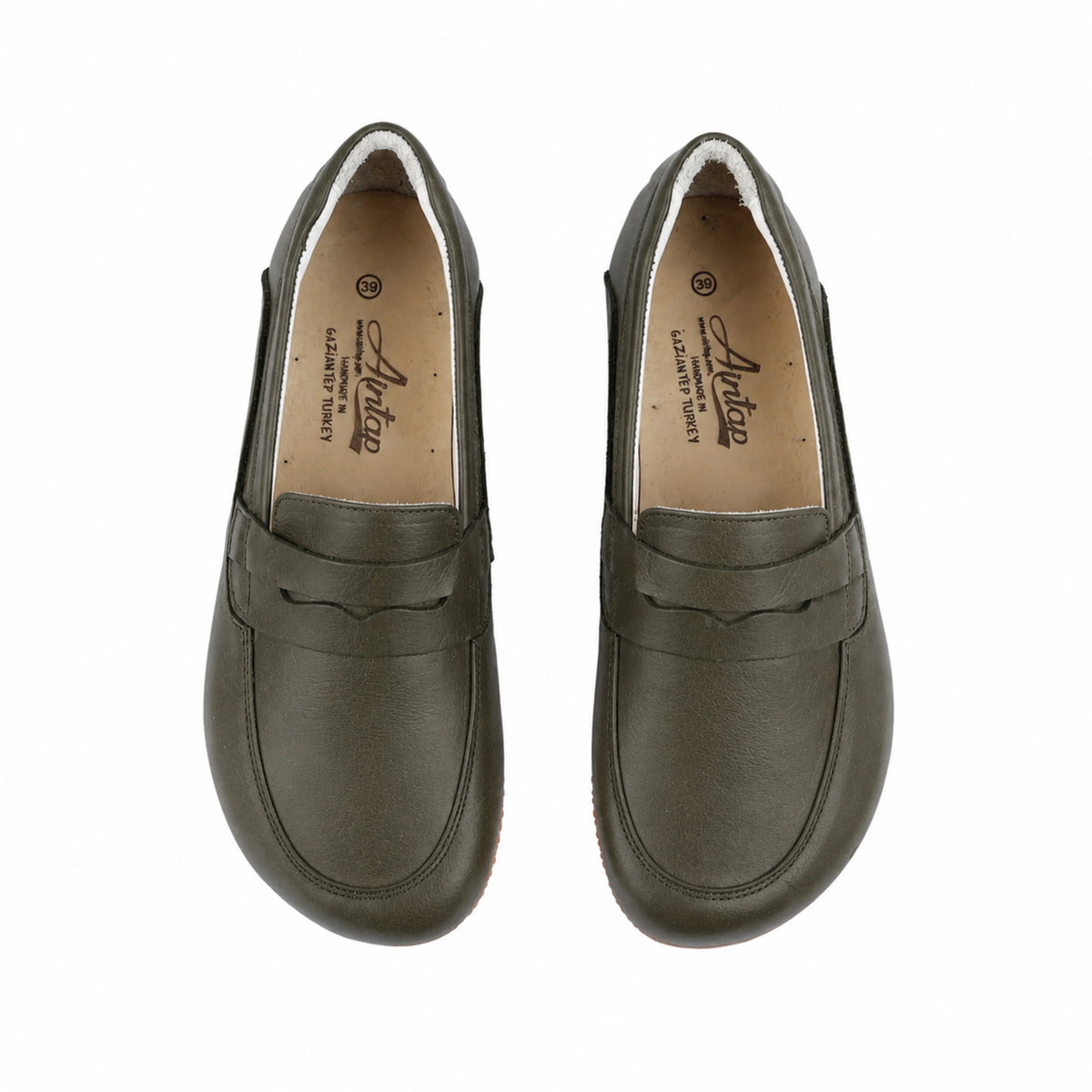 Smooth Barefoot Penny Loafer Shoes – Rubber Sole – Olive Green