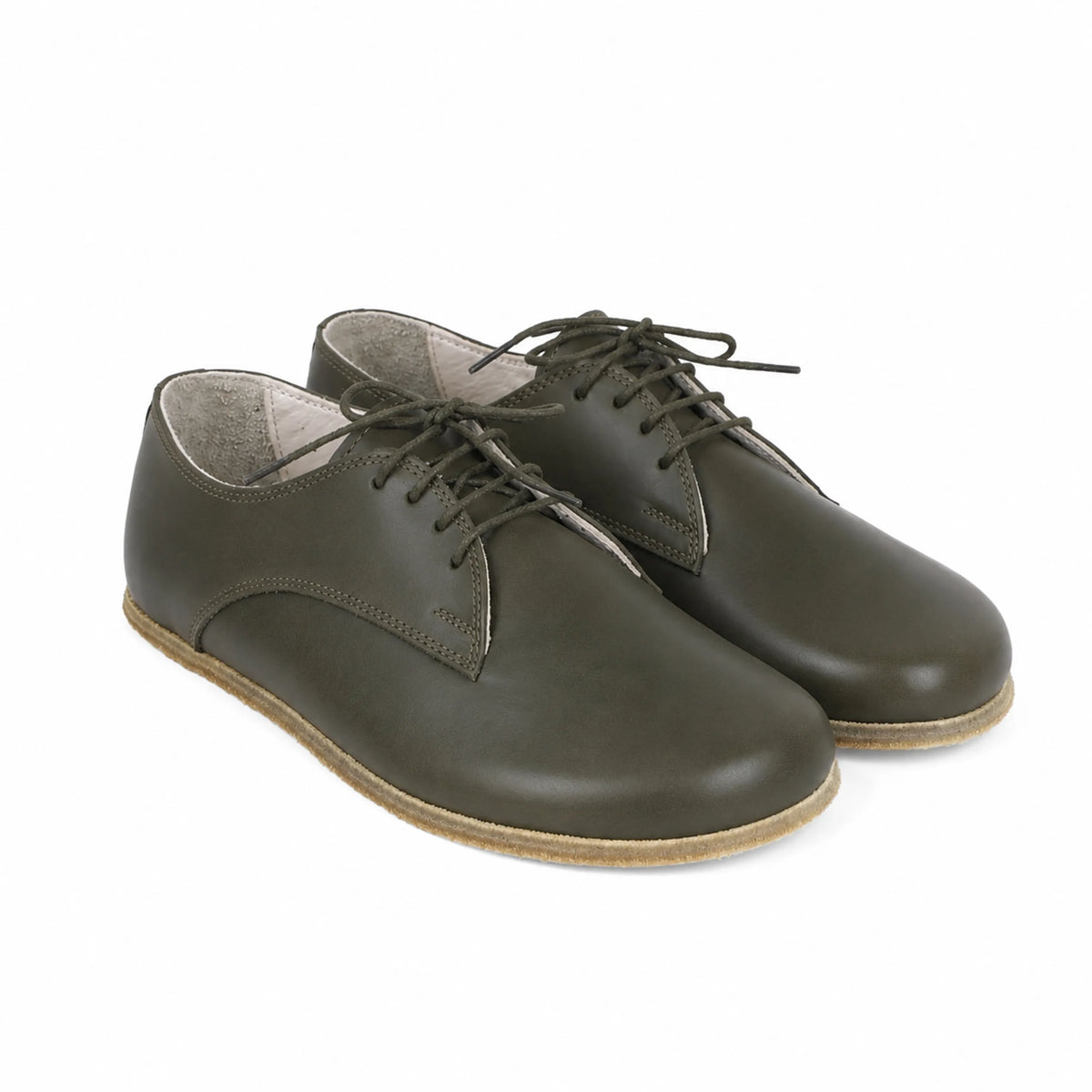 Smooth Barefoot Oxford Shoes – Classic Sole — Leather Sole – Olive Green