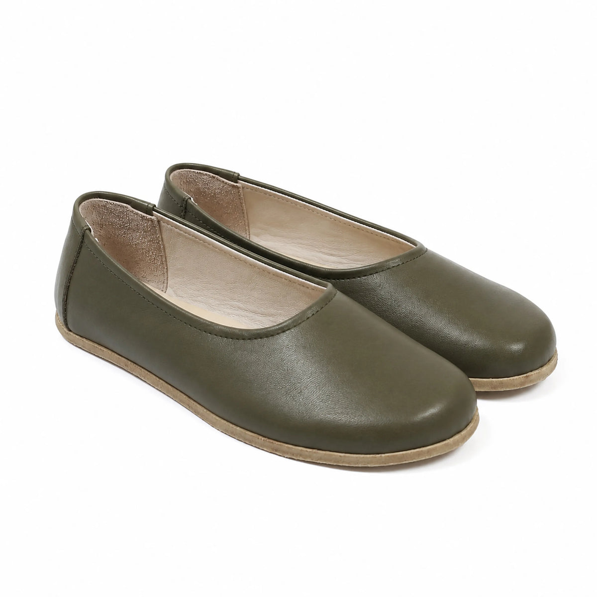 Smooth Barefoot Ballet Shoes – Classic Sole — Leather Sole – Olive Green