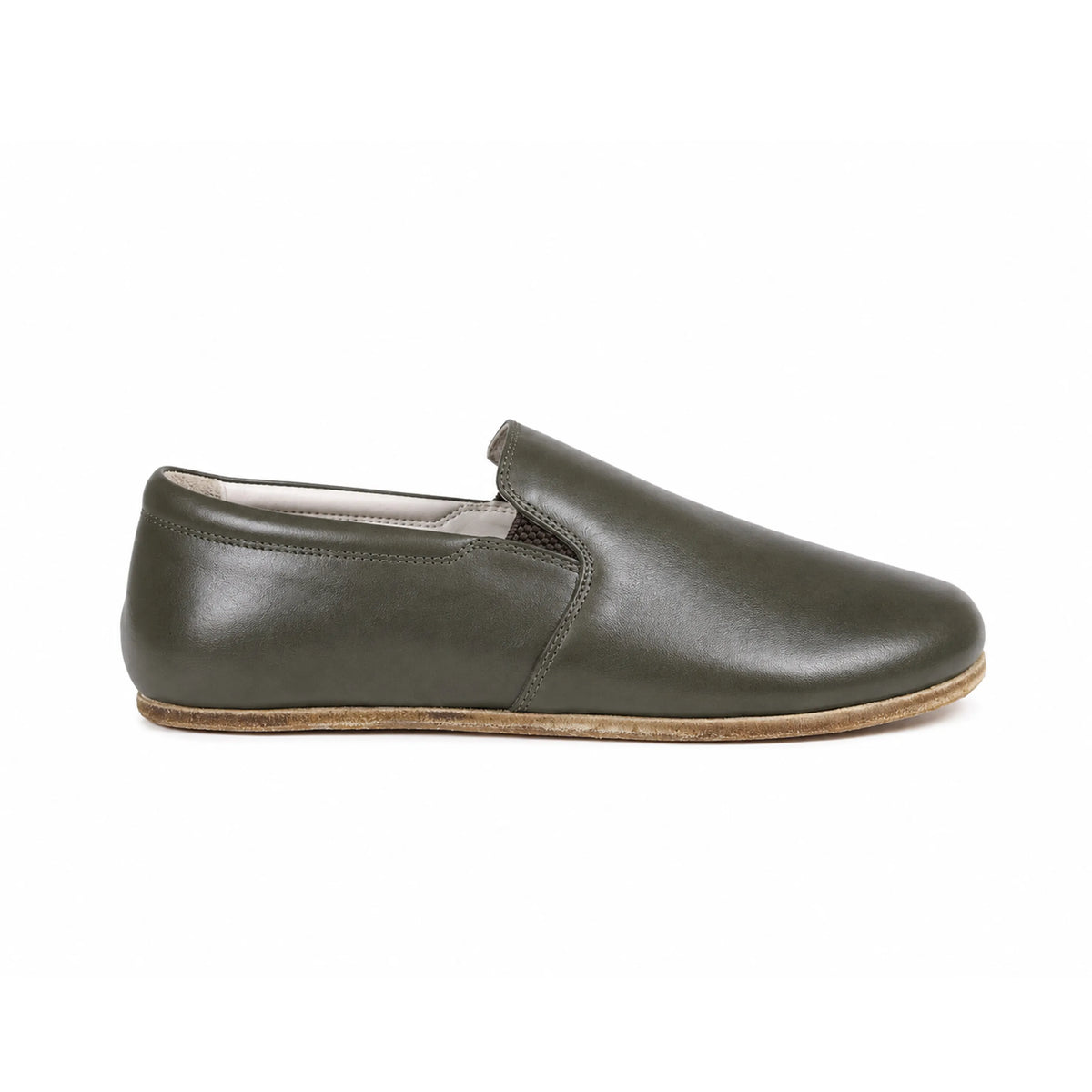 Smooth Barefoot Slip-On Shoes – Classic Sole — Leather Sole – Olive Green