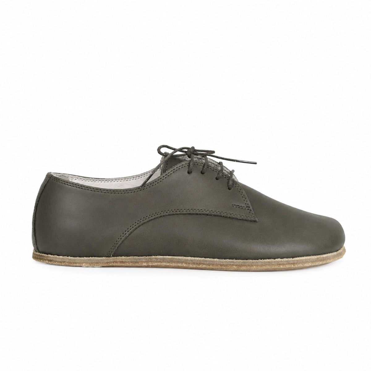 Smooth Barefoot Oxford Shoes – Classic Sole — Leather Sole – Olive Green