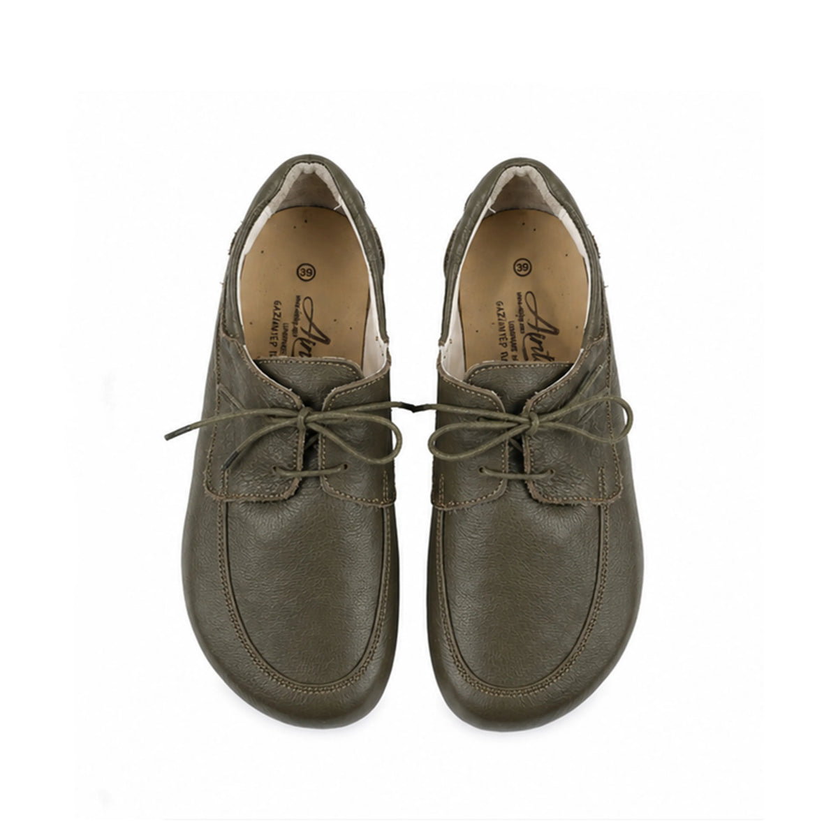 Smooth Barefoot Laces Penny Loafer Shoes – Rubber Sole – Olive Green
