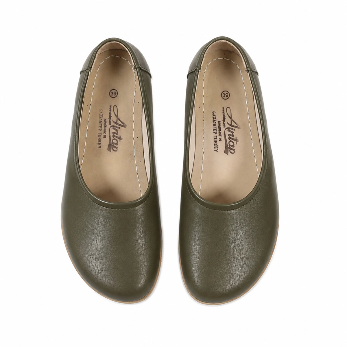 Smooth Barefoot Ballet Shoes – Classic Sole — Leather Sole – Olive Green