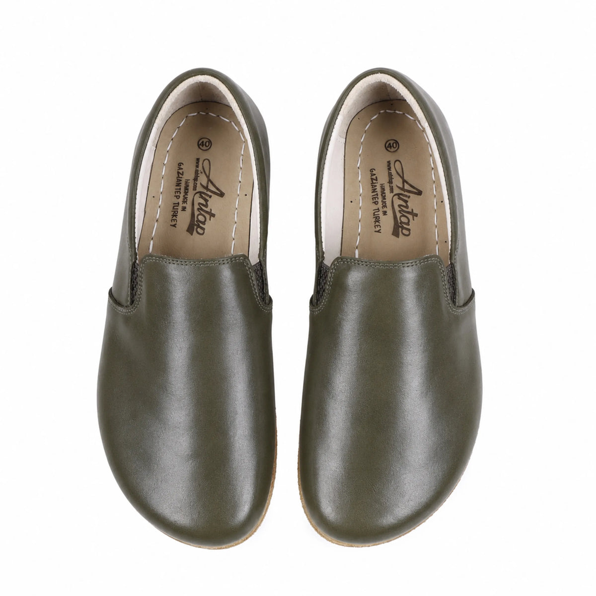 Smooth Barefoot Slip-On Shoes – Classic Sole — Leather Sole – Olive Green