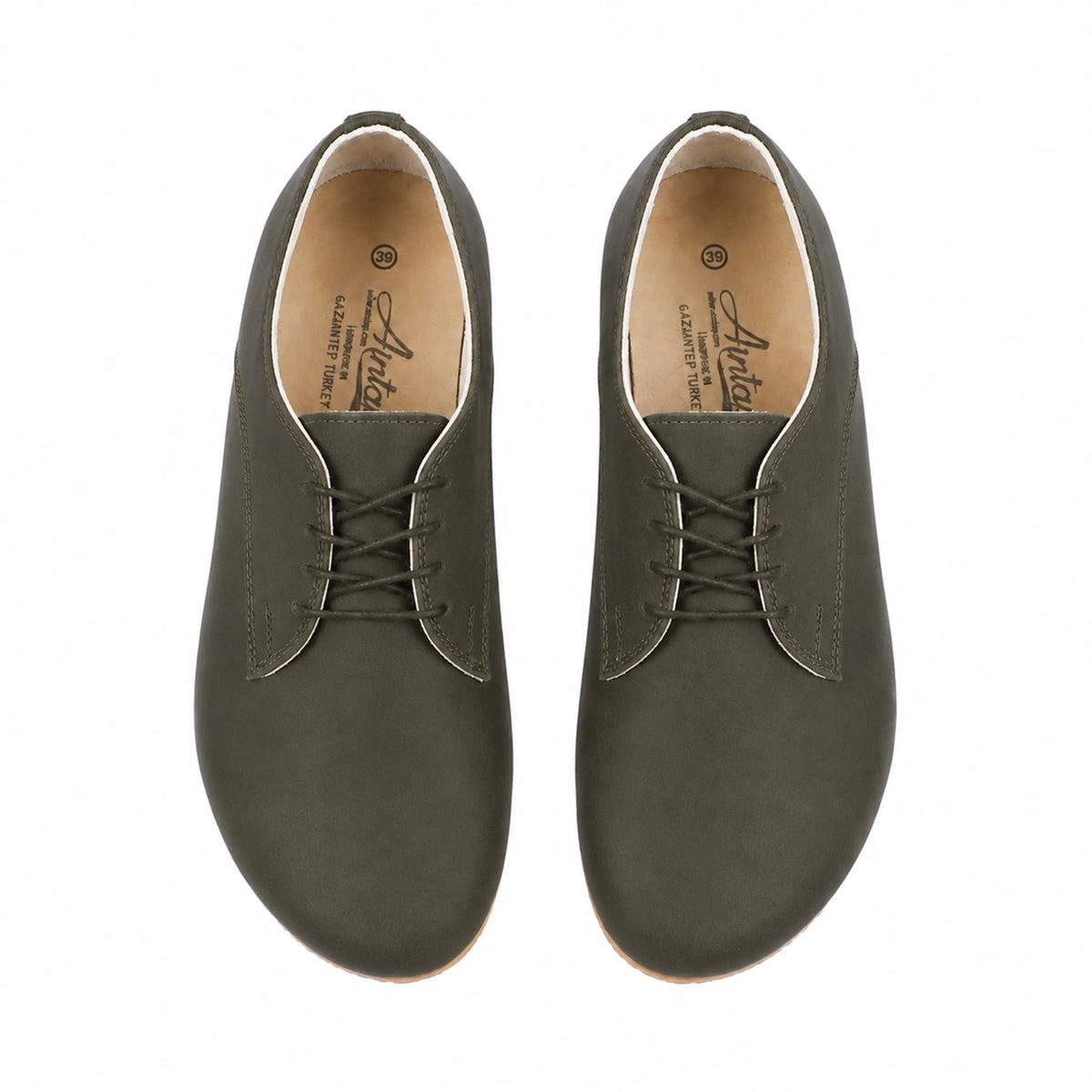Smooth Barefoot Oxford Shoes — Leather Sole – Olive Green