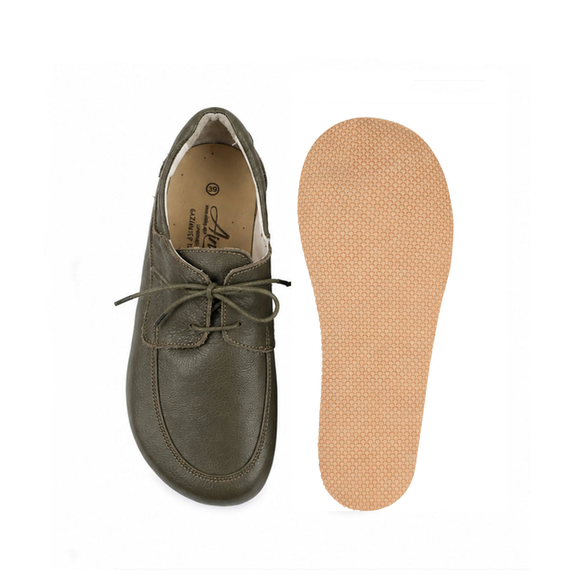 Smooth Barefoot Laces Penny Loafer Shoes – Rubber Sole – Olive Green