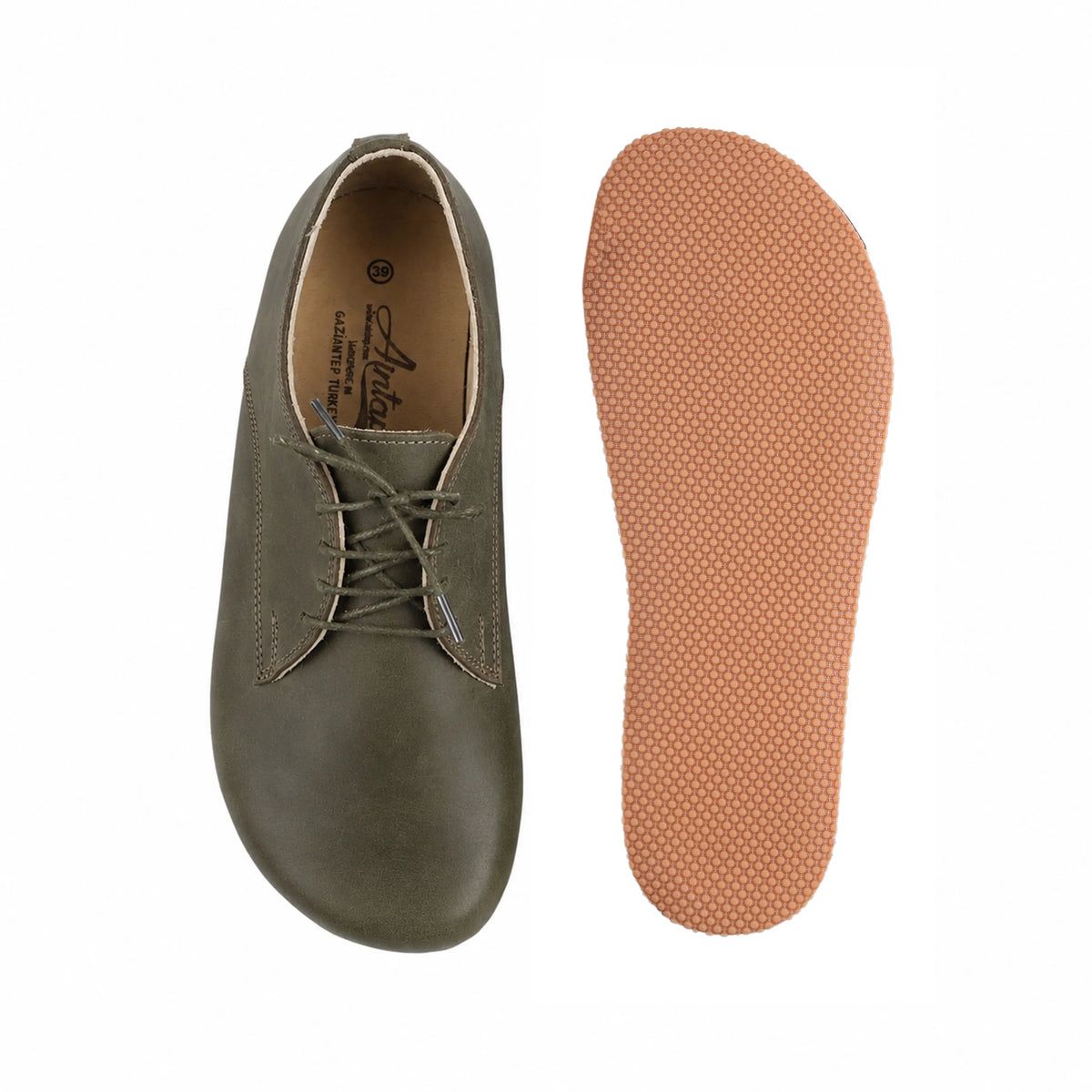 Smooth Barefoot Oxford Shoes – Rubber Sole – Olive Green